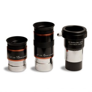 Pack d'oculaires grand champ UW 15 mm, UW 6 mm et Barlow 2x